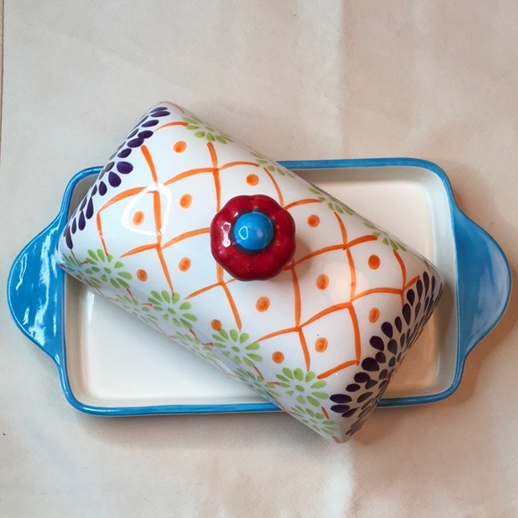 Artistic Accents by Coastline Imports Hand Painted Floral Covered Butter Dish - Picture 8 of 8